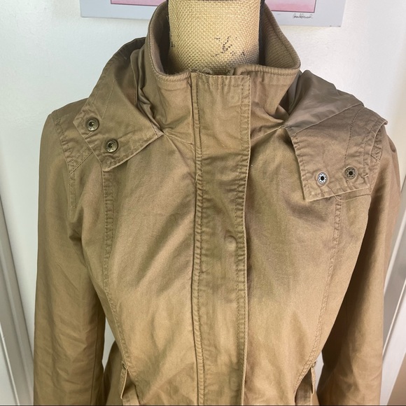 Miss London Black Label Utility Jacket Beige Women Medium Full Zip Hoodie Trench - Picture 5 of 13